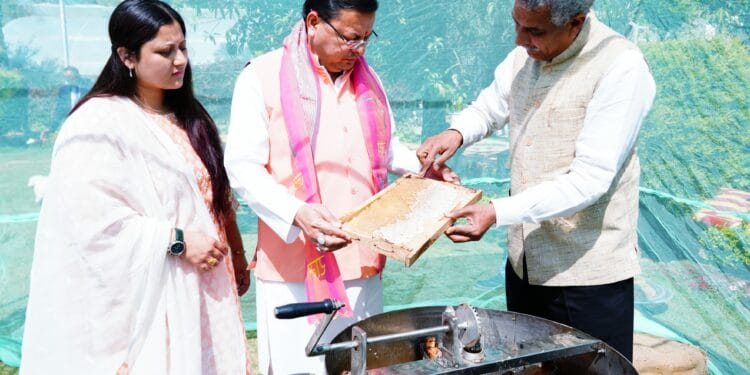 मुख्यमंत्री आवास परिसर में मंगलवार किया गया शहद निष्कासन कार्य