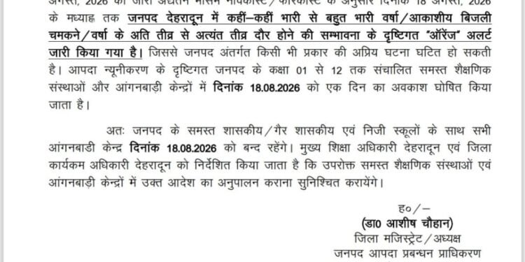 18 aug 2026 को स्कूल की छुट्टी का आदेश जारी।
